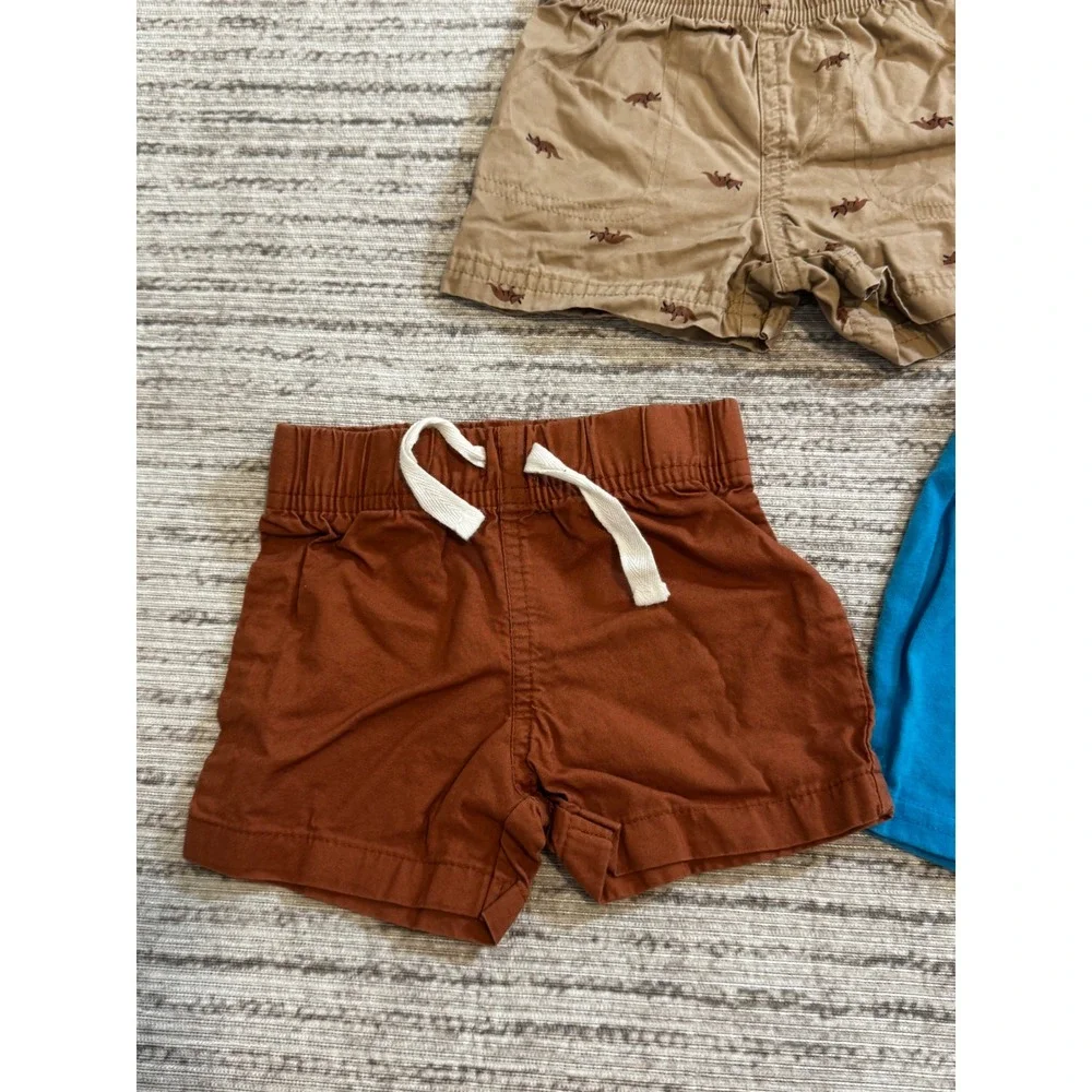 Carter's Okie Dokie Baby Boy Shorts Lot 3 Pack 6M Dinosaur Cargo Rust Blue Tan